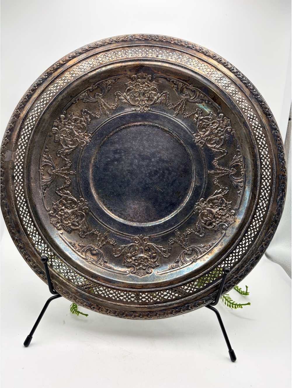 Vintage silver plate embossed floral design.
